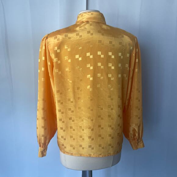 Vintage Blouse Size 8 Yellow Gold Jacquard Long Sleeve Button Office Secretary - Picture 7 of 15